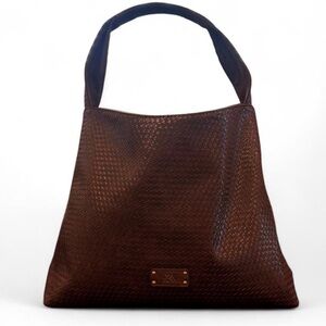 Woven Textured Brown Leather Shoulder Bag